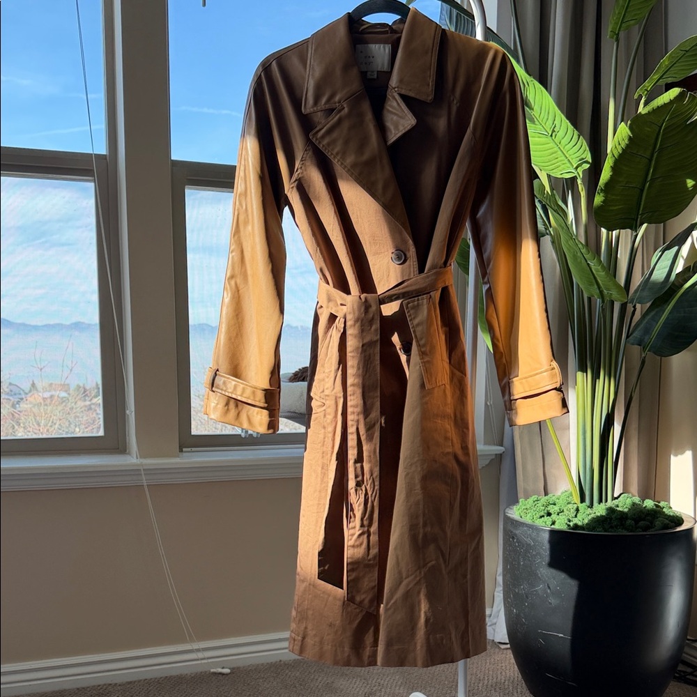 Faux Leather Tan Trench Coat